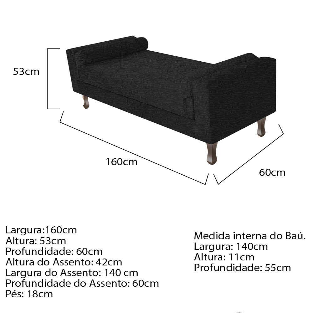 Recamier Baú Félix Solteiro 160 Cm Corano - Doce Sonho Móveis Preto - 4