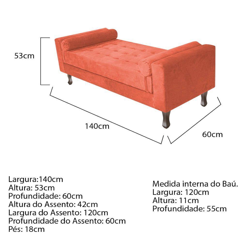 Recamier Baú Félix Solteiro 140 Cm Suede - Doce Sonho Móveis Terracota - 2