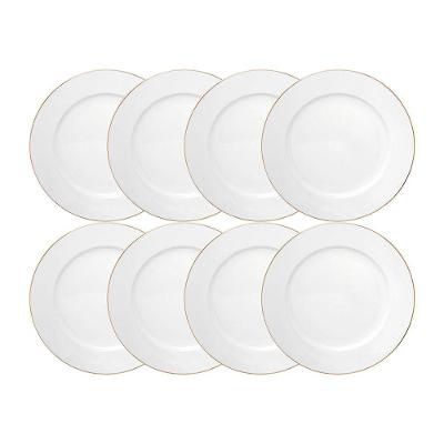 Jogo 8 Prato De Sobremesa Branco Porcelana Borda Fio Dourado Royal Premium 20cm Haüskraft