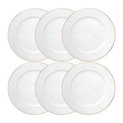 Jogo 6 Prato De Sobremesa Branco Porcelana Borda Fio Dourado Royal Premium 20cm Haüskraft