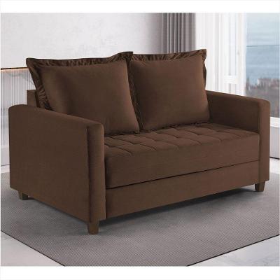 Sofa Cama Frisa Colchao Casal Pes De Madeira Talento Móveis Caramelo Com Castanho