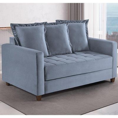 Sofa Cama Rocca Colchao Casal Pés De Madeira Talento Móveis Cinza Com Castanho