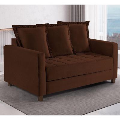 Sofa Cama Rocca Colchao Casal Pés De Madeira Talento Móveis Caramelo Com Castanho
