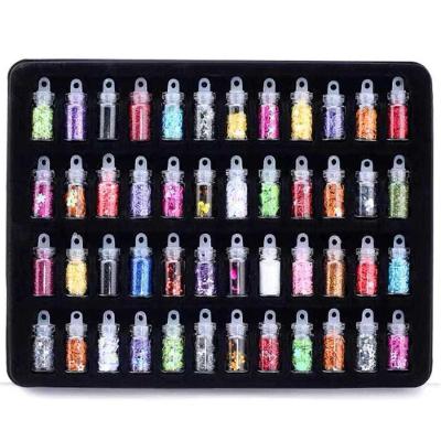 Kit de Decorações para Unhas com 48 Potinhos Glitter Lantejoulas Strass e Contas Caviar OEM