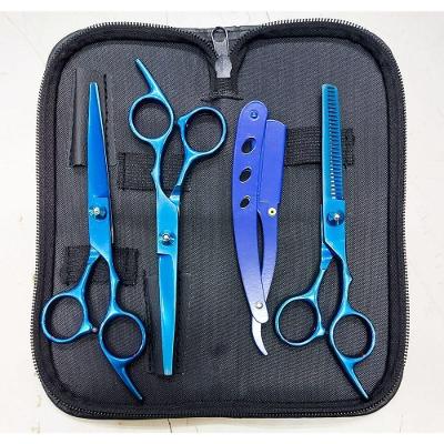 Kit 3 Tesouras Profissionais Fio Navalha Desfiadeira e Curva 6.0 para Cabelo Azul OEM