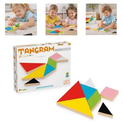 Brinquedo Pedagógico Tangram Colors Junges de Madeira MDF 9mm Jogo Infantil 7 Peças Yeet