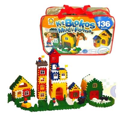 Blocos de Montar Sacola Kit Blokos Multi Formas 136 Peças Infantil Sonho de Criança