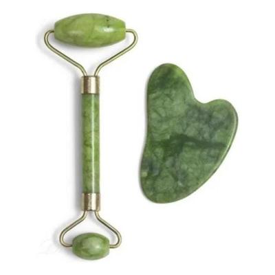 Rolo Massageador Facial e Placa Gua Sha Rolo Pedra de Jade Anti Rugas Verde OEM