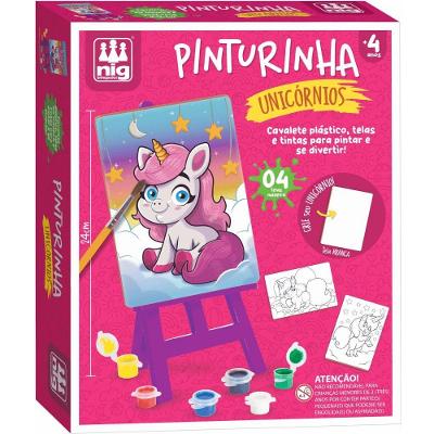 Kit de Pintura Infantil Kit de Pinturinha Unicórnios com Cavalete Telas e 6 Tintas Nig Brinquedos