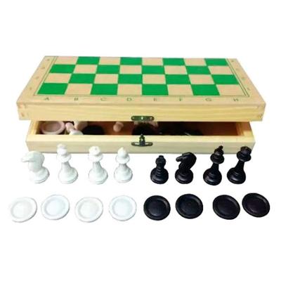 Jogo de Xadrez e Damas Brinquedos Educativos em MDF e Madeira com Peças em Plástico Sonho de Criança