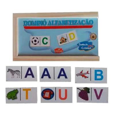 Jogo de Dominó Alfabetização em Mdf 28 Peças Educativo Infantil Sonho de Criança