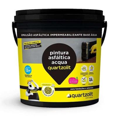 Pintura Asfáltica Acqua Galão 3,6L para Impermeabilização de Superfícies Diversas Quartzolit