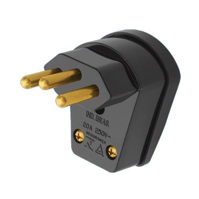 Plugue 2P+T Bipolar Saída Lateral 90 Grau 20A 250V Preto 1490 Fame Brasil