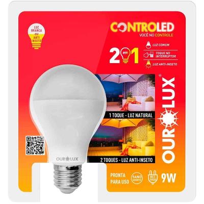 Lâmpada LED Controlled 2 em 1 9W Luz Branca Fria e Luz Amarelada anti-inseto Branco Ourolux