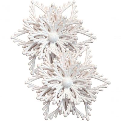 Kit 16 Flores Artificiais para Árvore de Natal com Glitter Branco 10cm