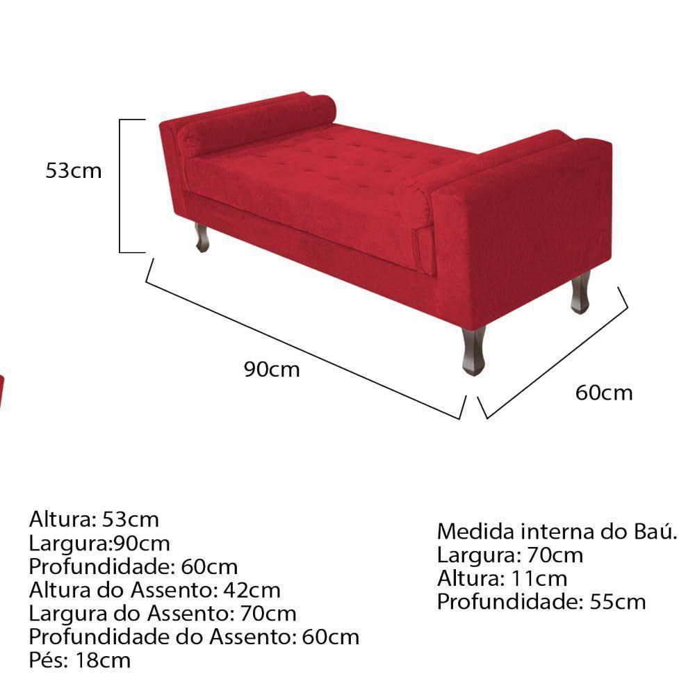 Recamier Baú Félix Solteiro 90 Cm Suede - Doce Sonho Móveis Vermelho - 2