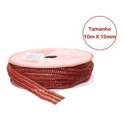 Fita de Juta para Decoração Natalina 10MM X 10M com Fio Metalizado Vermelho Outras Marcas