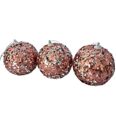 Bolas de Natal Rose Lantejouladas Kit 3 Pçs com Mini Lantejoulas Rose e Prata Rosê Tok da Casa