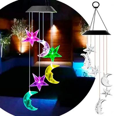 Pisca Solar Decorativo de Natal Giratório Estrelas Luas para Área Externa Leds Colorido