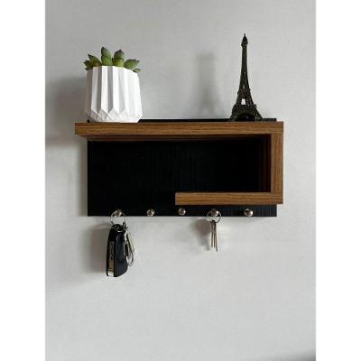Porta Chaves em Mdf Organizador para Casa com Instalação Inclusa Preto com Amadeirado OEM