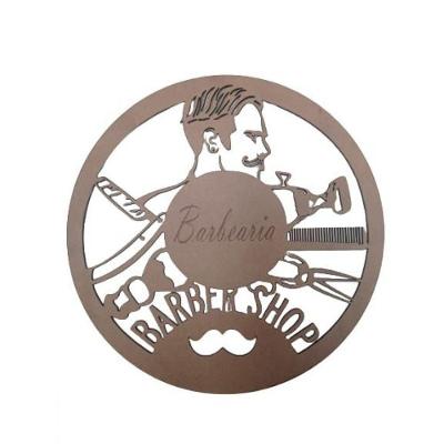 Plaquinha Decorativa Barber Shop [F031] Amadeirado para Parede