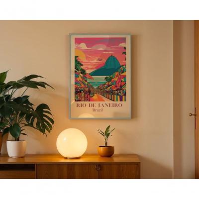 Quadro Decorativo Rio de Janeiro Retangular 50x70CM Moldura Caixa para Parede Preto