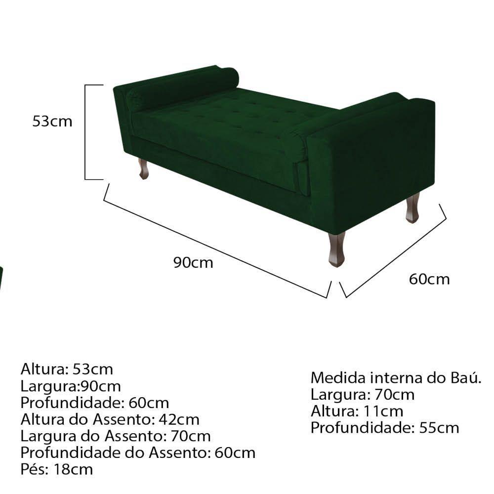 Recamier Baú Félix Solteiro 90 Cm Suede - Doce Sonho Móveis Verde - 2