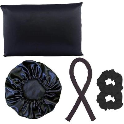 Kit Touca de Cetim e Modelador de Cachos Touca Cetim Anti Frizz Redução de Frizz Preto OEM