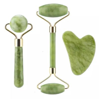 Kit Massagem Facial Rolo de Jade e Placa Gua Sha para Rosto e Corpo Verde OEM