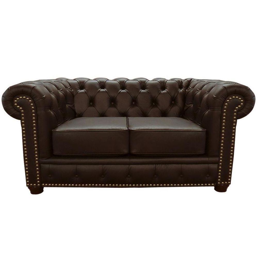 Sofá 2 Lugares com Pés Madeira Couro Capucino Gran Belo - 1