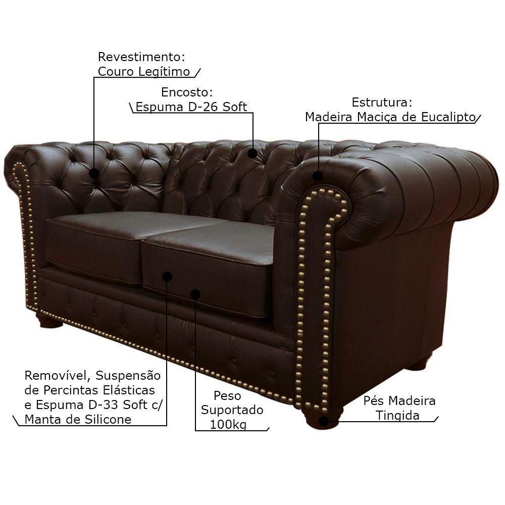 Sofá 2 Lugares com Pés Madeira Couro Capucino Gran Belo - 3