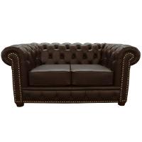 Sofá 2 Lugares com Pés Madeira Couro Capucino Gran Belo - 1