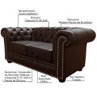 Sofá 2 Lugares com Pés Madeira Couro Capucino Gran Belo - 3