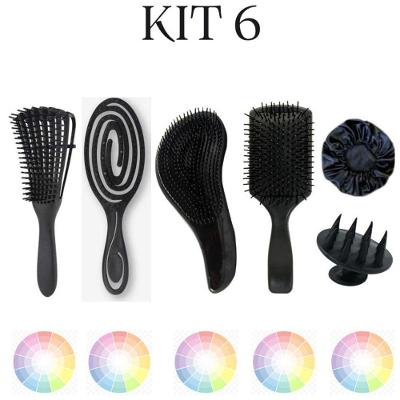 Kit de Escovas e Touca de Cetim Modelo Polvo Flexível Mágica Raquete Massageadora para Cabelos