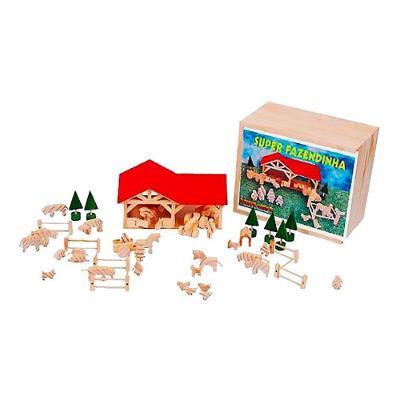 Brinquedo Educativo Super Fazendinha 45 Peças em Madeira para Desenvolvimento Infantil Sonho