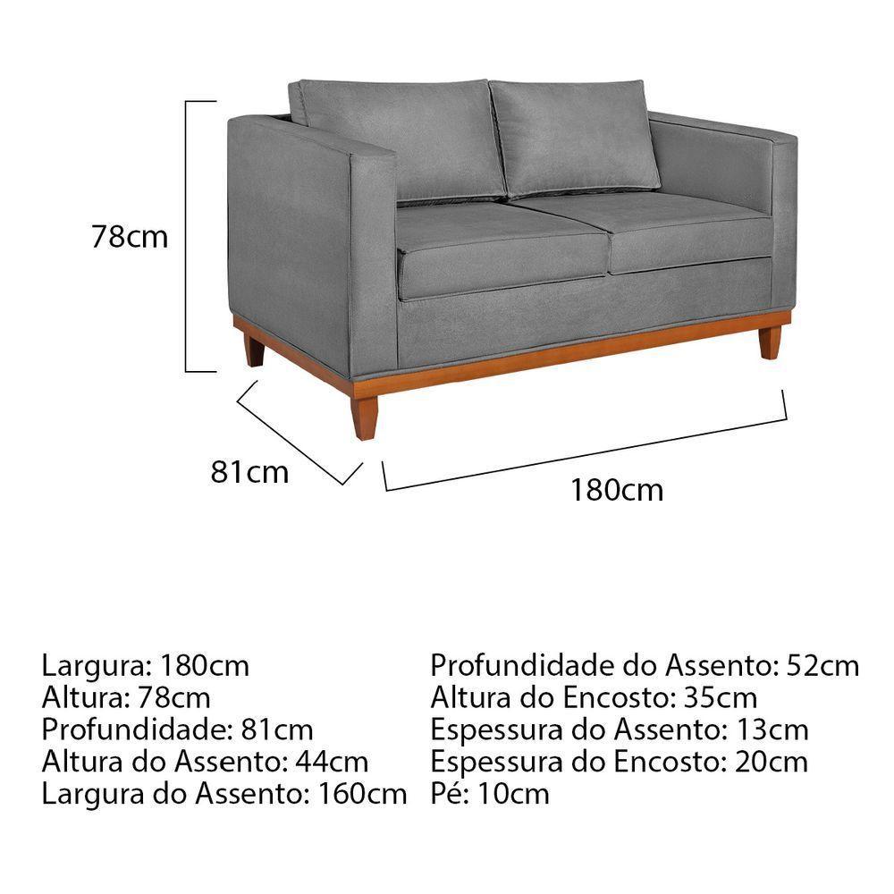 Sofá 2 e 3 Lugares Europa 180cm Conforto e Elegância Suede Cinza - 6
