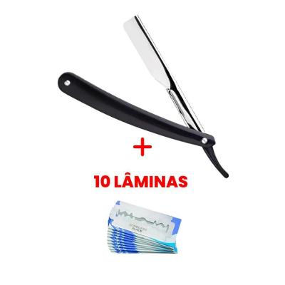Navalha Profissional de Barbear Navalhete para Barba com 10 Lâminas Descartáveis Uso Profissional