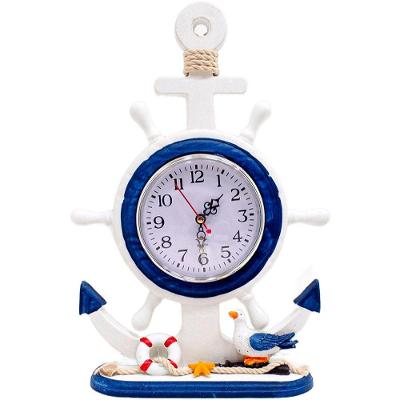 Relógio de Mesa Relógio Decorativo Mesa Marítimo Âncora Timão Náutico 34cm Estilo Náutico Retrô Azul