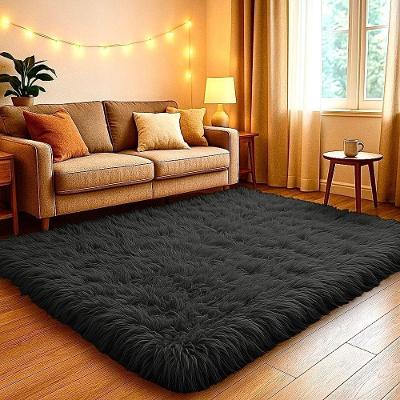 Tapete 2 e 00 X 1 e 50 Felpudo Retangular 150x200cm Peludo para Quarto e Sala Preto OEM