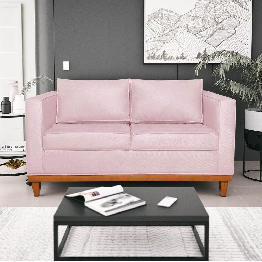 Sofá 2 E 3 Lugares Europa 180 Cm Estilo Conforto E Elegância Suede - Amarena Móveis Rosa Bebê - 1