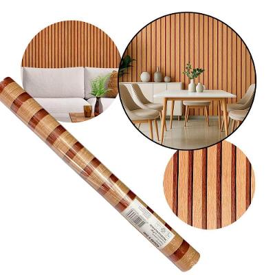 Papel de Parede Adesivo Ripado Listras Mogno 45CM X 5M Fácil de Aplicar Amadeirado B-Max