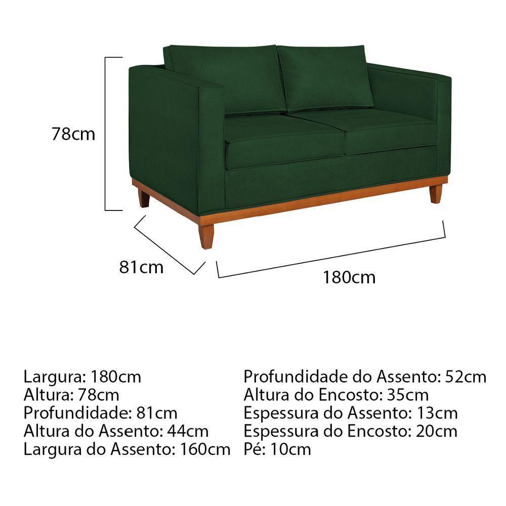 Sofá 2 E 3 Lugares Europa 180 Cm Estilo Conforto E Elegância Suede - Amarena Móveis Verde - 5
