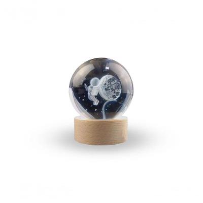 Luminária Abajur USB Homem na Lua Esfera de Vidro 3D LED Planetário Transparente Apex
