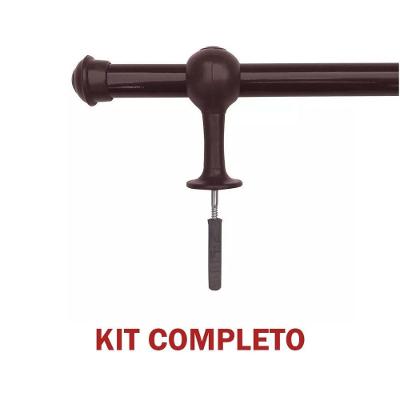 Kit Varão para Cortina Simples de Madeira 2 00m 19mm com Acessórios Tabaco OEM