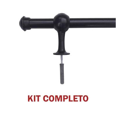 Kit Varão para Cortina Simples 2 e 00m 19mm com Ponteiras e Suportes Preto OEM