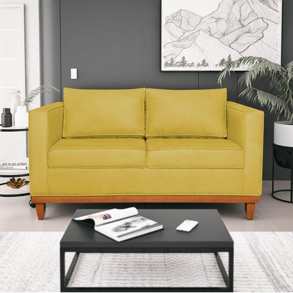 Sofá 2 E 3 Lugares Europa 180 Cm Estilo Conforto E Elegância Suede - Amarena Móveis Amarelo - 1