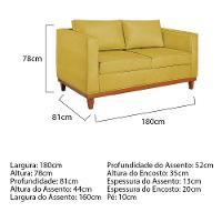 Sofá 2 E 3 Lugares Europa 180 Cm Estilo Conforto E Elegância Suede - Amarena Móveis Amarelo - 5
