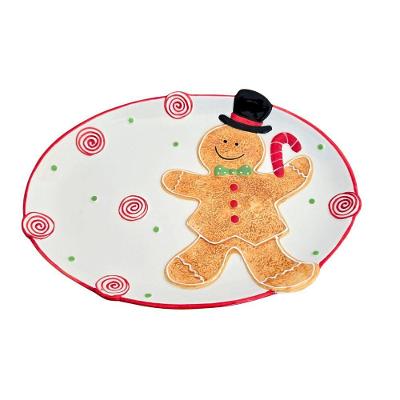 Travessa Natal Ginger Alto Relevo Oval para Servir com Desenho em Relevo Branco Tok da Casa