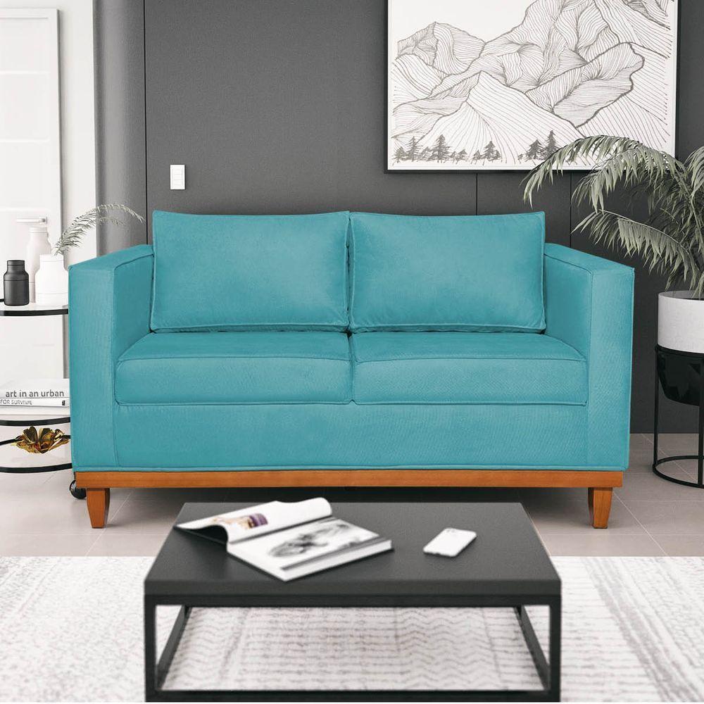 Sofá 2 E 3 Lugares Europa 180 Cm Estilo Conforto E Elegância Suede - Amarena Móveis Azul Turquesa - 1