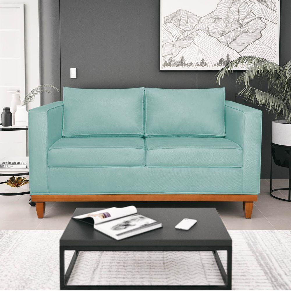 Sofá 2 E 3 Lugares Europa 180 Cm Estilo Conforto E Elegância Suede - Amarena Móveis Azul Tiffany - 1